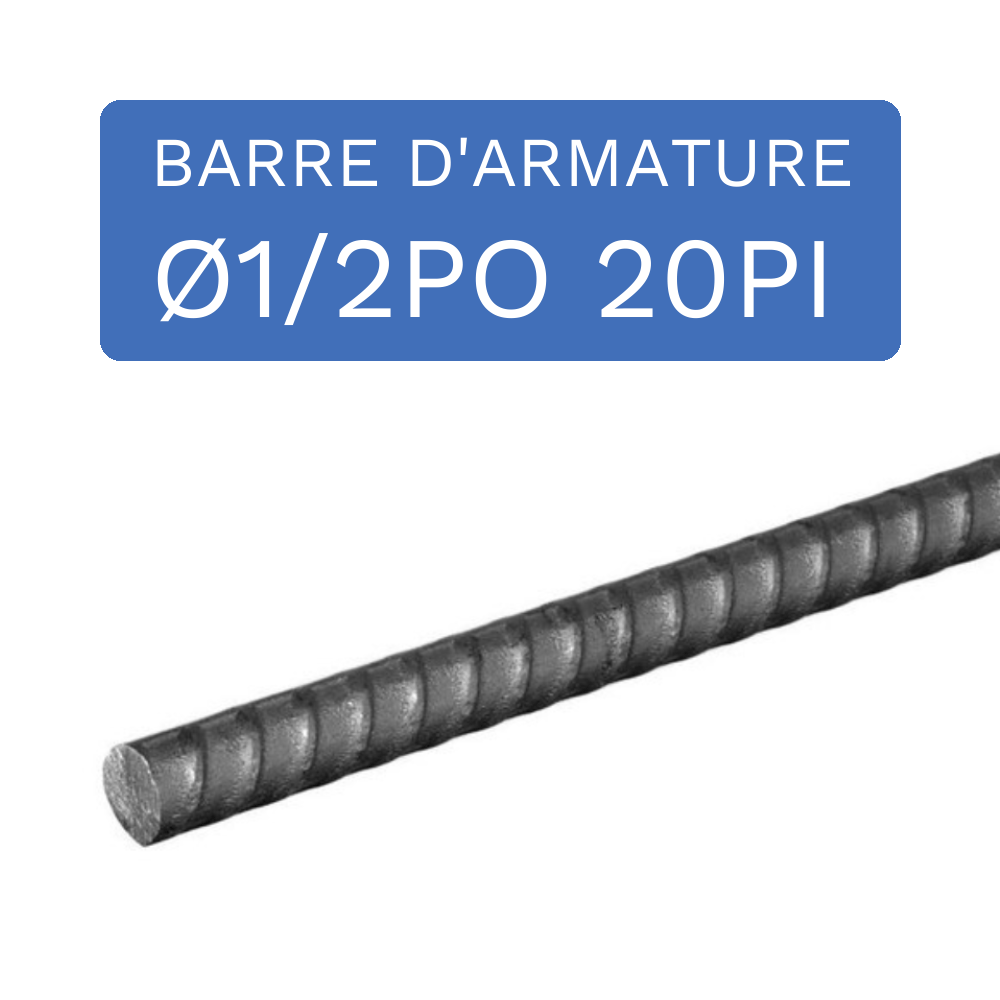Barre d'armature 1/2po x 20pi
