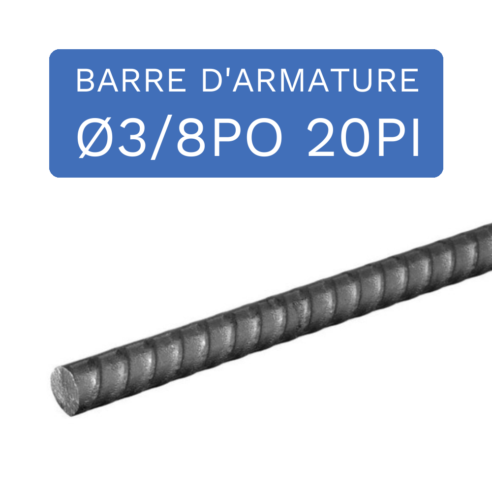 Barre d'armature 3/8po x 20pi