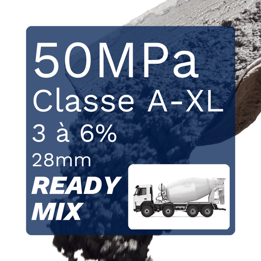 Béton coulé en place 50MPa à 56 jours 3 à 6% 28mm A-XL